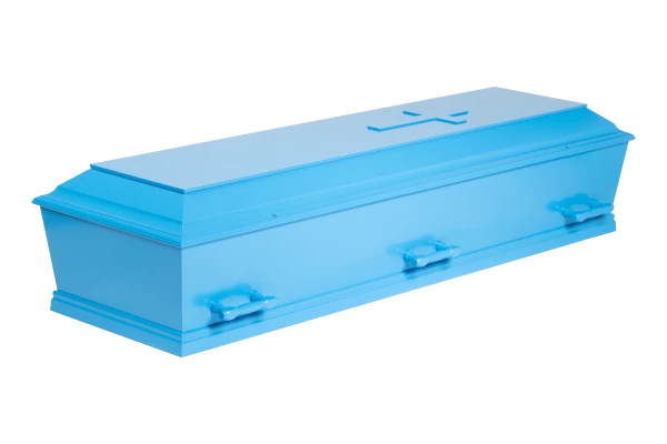 blaa-med-kors-6-greb600x400 Blå kiste med 6 greb og kors på låget